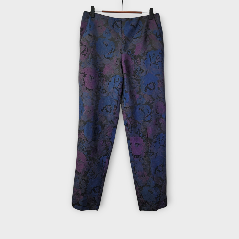 Talbots Dark Floral Ankle Pants Size 2 Black Purple Blue Sateen Whimsigoth